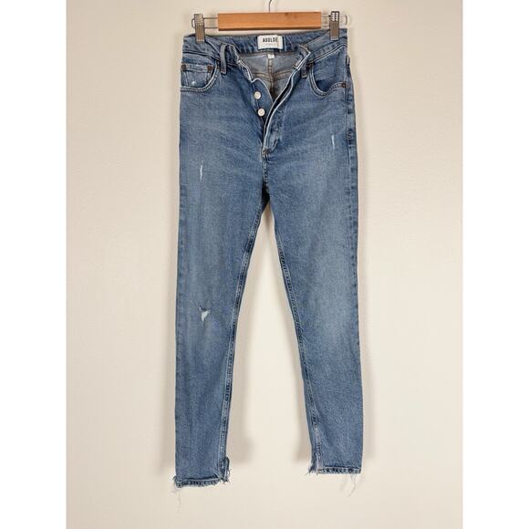 Agolde Jeans Women’s 23 Button Fly High Rise Slim Medium Wash Denim Y2K Nico - Picture 1 of 12